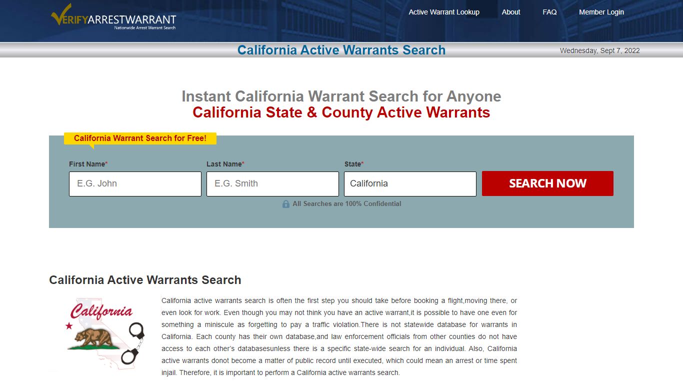 California Active Warrants Search - State of California Warrant Check